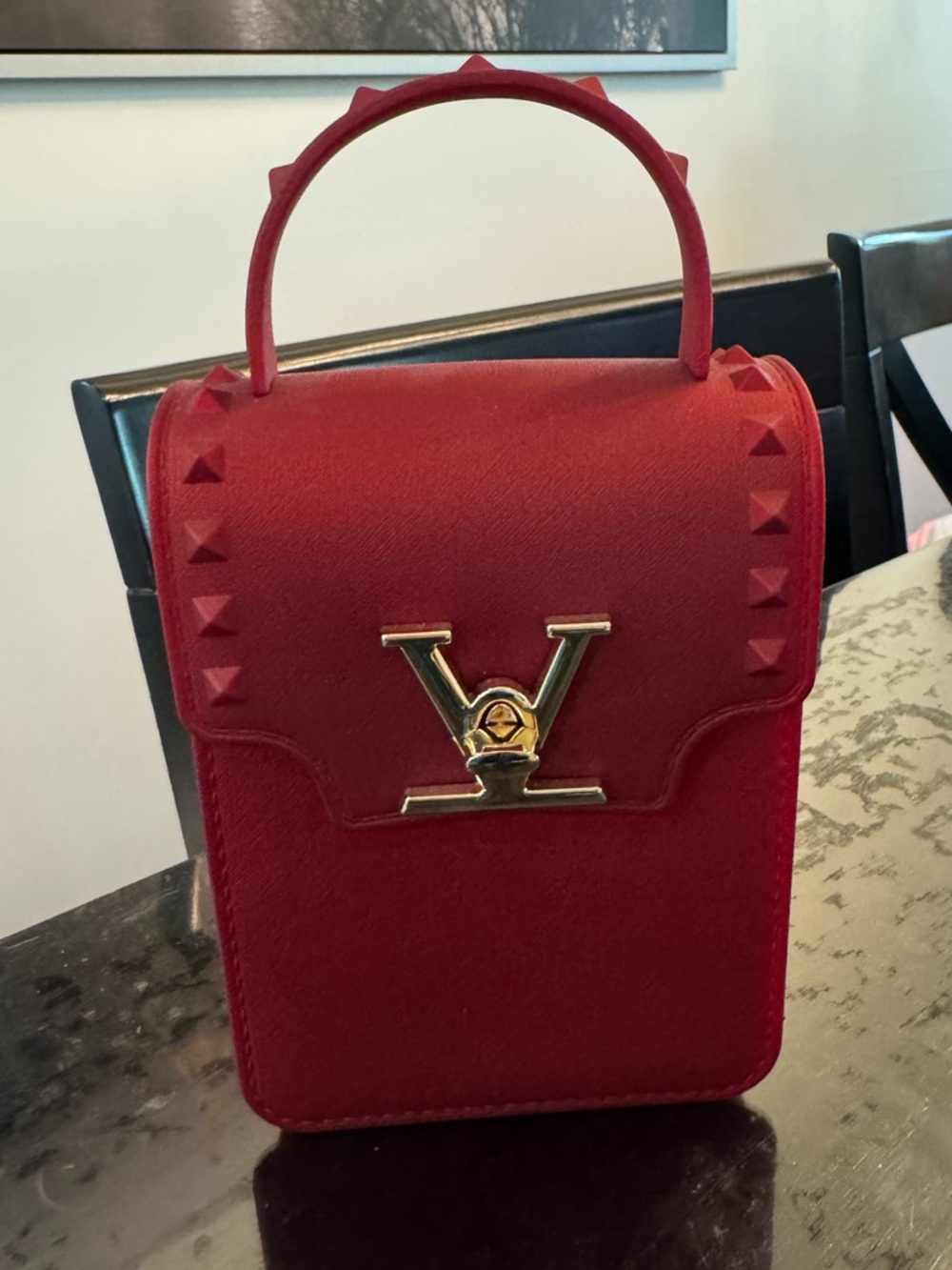 Red Top-Handle Women's Bag with Gold Logo